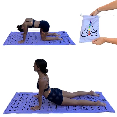 Yoga Towel Non Slip – Light Purple, Illustrated Yoga Poses, Absorbent Microfiber for Hot Yoga, Extra Long Quick-Drying Mat Towel, Full Mat Coverage, Ideal for Bikram, Vinyasa (LIGHT PURPLE)