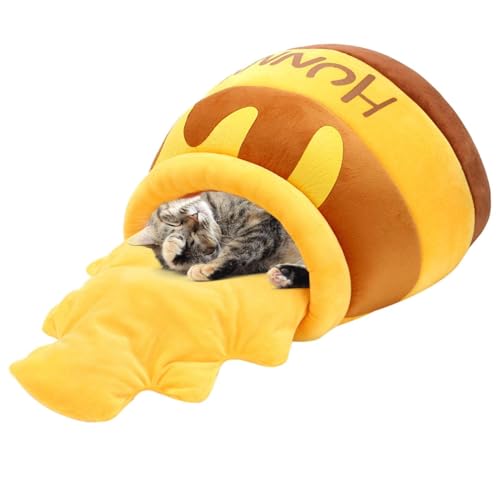 Cat Tent Bed - Insulated Plush Pet Nest House, Cute Honey Jar Style Cat Cave, Soft Cushion Sleeping Den | Secure Winter Lounging