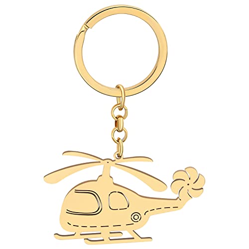 DUOWEI Cool Airplane Keychain Pilot Wing Helicopter Keychain Charm Travel Party Favours Decorazione Per Le Donna Flight Attendant Gift (Elicottero Oro A)