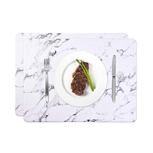 WAYIFON Lot de 2 sets de table premium 45 × 32 cm antidérapants en cuir PU, imperméables, isolation thermique et faciles à laver pour table de salle à manger, cuisine - Marbre blanc thumbnail