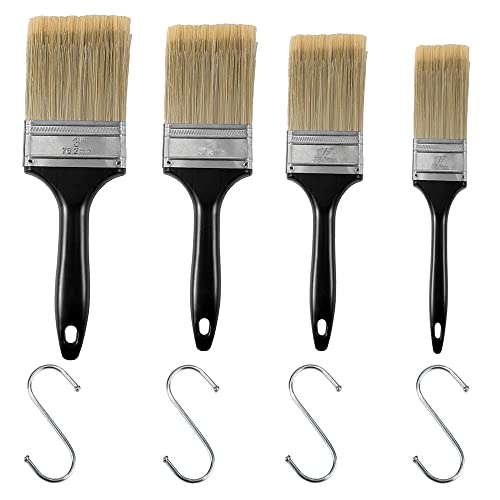 YIXISI 4 Pièces Pinceaux Plat, Pinceaux à Lasure, Brosse Rectangulaire lasure, Pinceau Lasure, Avec 4 crochets en S, Convient à tous les outils de peinture décorative (1, 1.5, 2, 3 pouces)