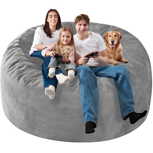 Homguava 6 FT Bean Bag Chair: 6' Bean Bags with Memory Foam Filled, Large Beanbag Chairs Soft Sofa with Dutch Velvet Cover-Light Grey