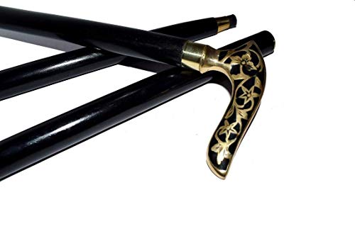 Canne de marche victorienne en laiton avec poignée en laiton et canne en bois noir (3 plis en bois) Cover