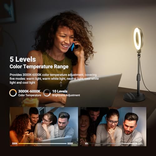 Image of NEEWER Basics 5 inch LED Desktop Ring Light with Stand, Monitor Clamp, 10W, Compatible with iPhone Desk Computer Laptop Webcam Phone for Selfie Makeup Recording Zoom Video Conference Lighting, Black BR60