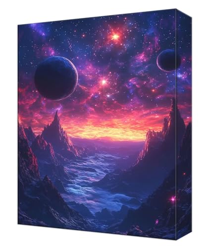 Pintar por Numeros Montaña Cielo estrellado Manualidades Adultos Kit de Pintura al Óleo de Lienzo, DIY Pintar por Numeros Niños Principiantes Kit, con 3- Pinceles y Pintura Acrílica 40x50cm T-781