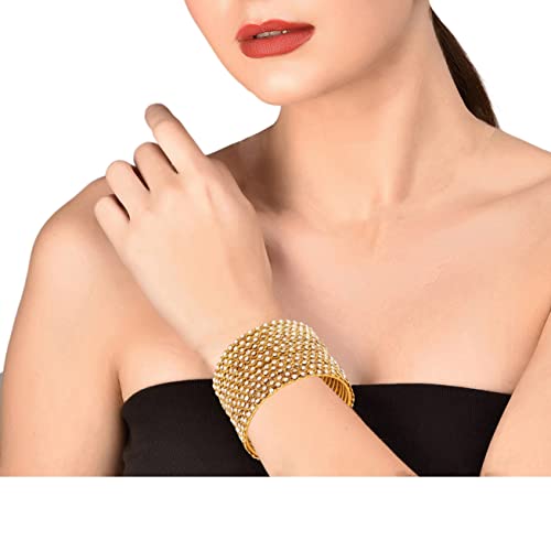 Touchstone "Golden Bangle Collection Indian Bollywood Stunning Clear Rhinestone Embellished Thin Charming Look Designer Jewelry Bangle Bracelets Set of 12 for Women in Antique Gold Tone.2