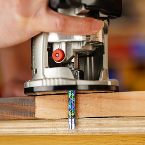 SpeTool Bündigfräser 8mm Schaft Extra Lang Kopierfräser für Oberfräse Up&Down Kompressions 45mm Schnittlänge DLC Beschichtung VHM Spiralnutfräser doppeltem Kugellager Unten zum Holzbearbeitung