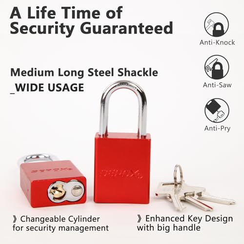 Image of SEPOX Ultra-Durable Anti-Rust Outdoor Padlock - Red Aluminum 38mm 1-1 /2 inch with Long Shackle & 3 Big Keys Ideal for Gate, Storage, Locker, Fence & Lock-Out, High Security (Pack of 2)