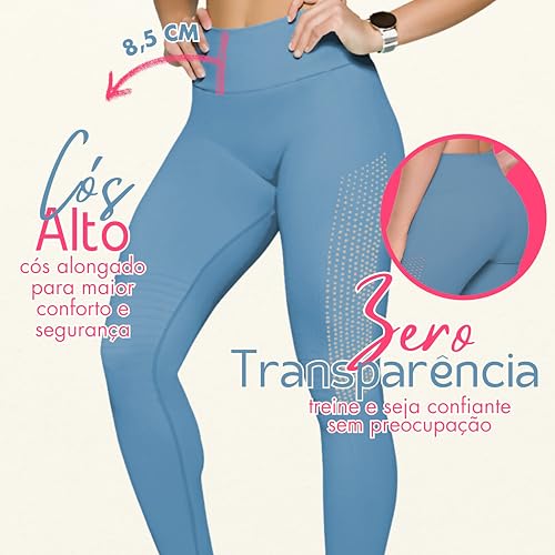 SELENE Legging Academia Poliamida Cintura Alta Sem Costura Fitness, Azul Claro, P