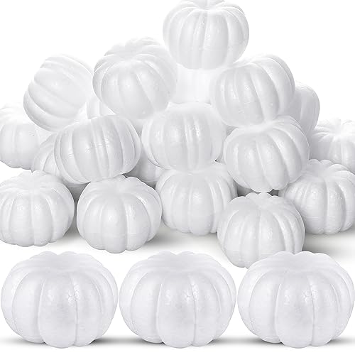 Lenwen 24 Pcs Fall Small White Foam Pumpkins for DIY Crafts