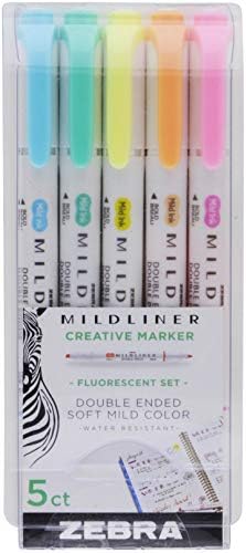 Zebra Pen Mildliner Double Ended Highlighter Set, Broad and Fine Point Tips, Assorted Fluorescent Ink Colors, 5-Pack