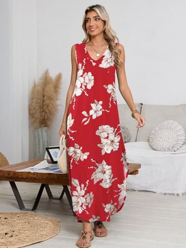 Image of BELAROI Womens Plus Size Maxi Dress Sundress Summer Casual Sleeveless V Neck Pockets Beach Swimsuit Coverup Loose