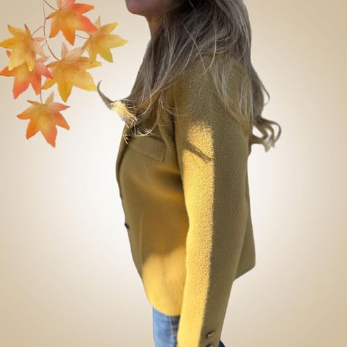 Women's Lapel Cropped Sweater Blazer – Wool Blend Coat for Office, Travel & Everyday Style3