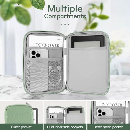 Vinabilia 6-7 Inch Protective Sleeve Carrying Case for 7" Kindle Paperwhite and Kindle Colorsoft Signature Edition, 6" Kindle, 6" Kobo Clara BW/Colour, 7" Kobo Libra Colour/E-Reader, Matcha Green — view 2