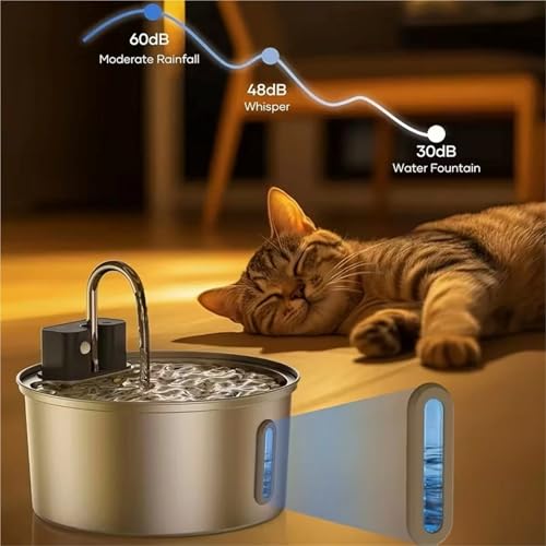 Fuente de agua para gatos de acero inoxidable 3.2L inalámbrica miniatura 5