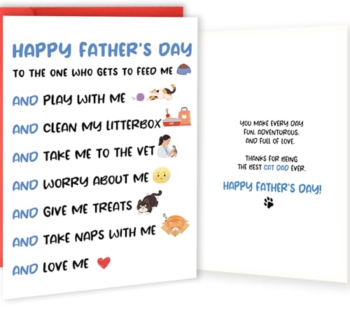OJsensai Funny Fathers Day Card Gifts for Cat Dad, Cat Dad Gift Idea from Cat, Cute Pet Father's Day Decoration for Him Husband Boyfriend Pet Lover