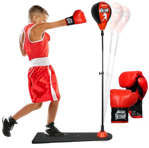Image of SPEED UP The Champ Boxing Kit /Punch Stand Set for Kids (3-15 Years Age) with Boxing Speed Ball, Punching Gloves & Pump, Adjustable Standing Boxing Kit for Practice & Traning