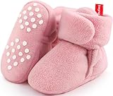 Bufims Fleece Baby Booties 6-12 Months Unisex Newborn Shoes Booties Non-Slip First Walkers House Slippers for Girls Baby Gifts, Pink