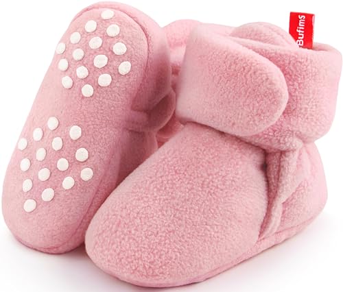 Image of Bufims Baby Fleece Booties Newborn Unisex Booties Non-Slip Newborn Infant First Walkers Warm Shoes House Slippers for Baby Boys & Baby Girls Toddlers