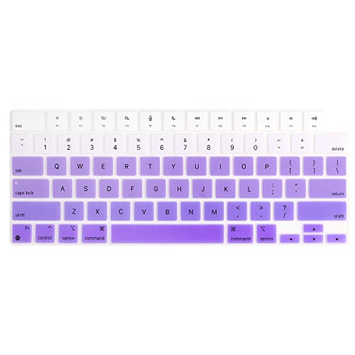 Batianda Funda de teclado de color degradado premium para MacBook Air de 15 pulgadas 2023 y MacBook Air de 13.6 pulgadas 2022 modelo A2681 suave al tacto, color blanco a morado