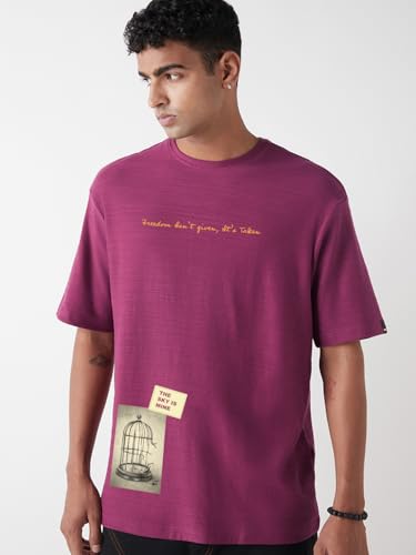 Image of Bewakoof Air 1.0 Men's Graphic Printed Oversized Fit Half Sleeve Round Neck Cotton Slub T-Shirt
