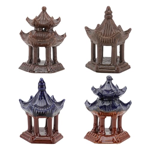 IWOWHERO Set 4 Pezzi Mini Padiglione in Ceramica per Micro Paesaggio Decorazione Giardino in Miniatura per Casa delle Bambole e Bonsai Ornamento Artigianale per Decorazioni Interne ed