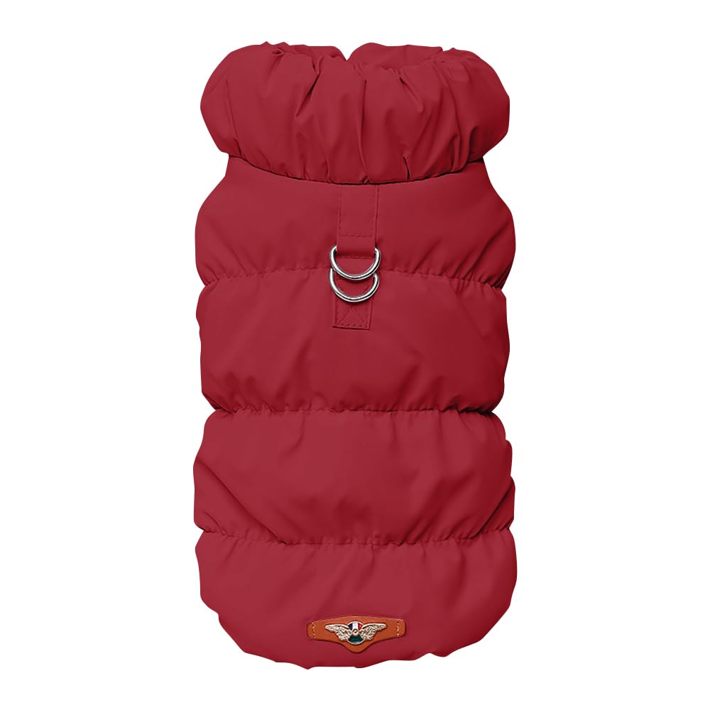 MOTTDAM Dog Winter Coat, Warm Fleece Puppy Vest, Waterproof Windproof Dog Jacket with D Ring, Cozy Fleece Lined Clothes for Small to Large Dogs (Dark Red, S) — image 1