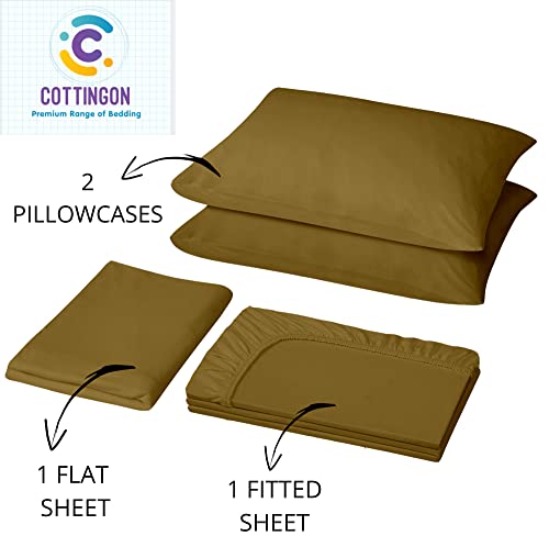 Image of Cottingon 5 PCs Split King Sheet Sets for Dual Adjustable Beds, Soft Luxury Microfiber XL Sheets for King Size Mattress Fits 15 to 18 deep Pocket, Taupe