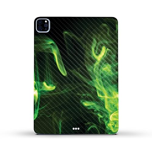 Image of MightySkins Carbon Fiber Skin Compatible with Apple iPad Pro 11 inch M2 4th Gen (2022) Full Wrap Kit - Green Mystic Flames | Protective, Durable Textured Carbon Fiber Finish | Made in The USA