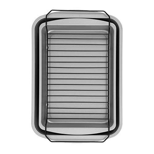G & S Metal Products Company Ovenstuff Non-Stick Baking, Roasting Pan Set With Chrome Broiler Rack, 3-Piece, Grey #TOP5