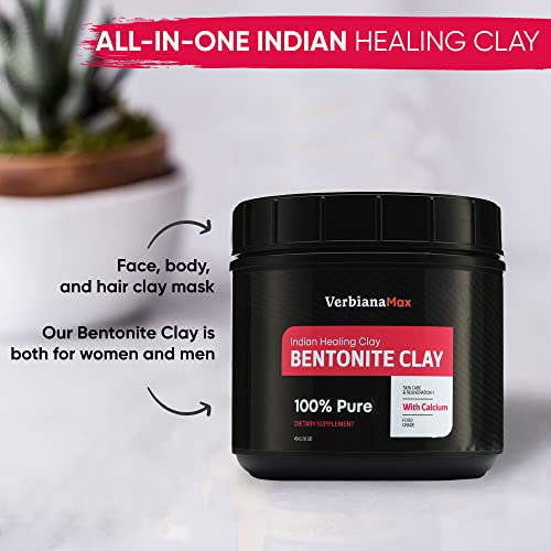 Verbianamax Bentonite Clay Mask For Face, Body And Hair - Indian Healing Clay Mask For Blackheads And Pores - Natural Skin Care For Women And Men - Vegan And Gluten-Free - Great Beauty Gift - 1 Pound #TOP1