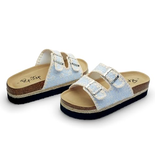 Image of PepStep Slide Sandals for Women with Soft Cork Footbed and Strap, Ladies Fashion Platform Slide Sandals Comfortable Slip On Style