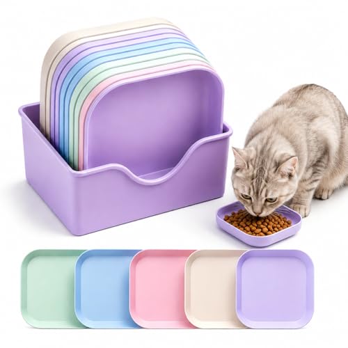 Zoenif Katzennapf 10 Stück Whisker Friendly Flach Fressnapf Katze für Nass- & Trockenfutter Breite Katzenschale aus Weizenstroh BPA Frei Futternapf für Katzen & Kitten