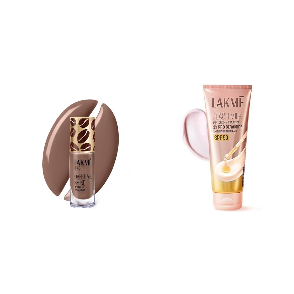Lakme 9 to 5 Overtime Shine Nail Polish - Coffee Edit-09 Cold Brew 6ml Lakme Peach Milk Sunscreen Moisturiser SPF 50 PA with 2% Pro-Ceramides Peptides-picture-40