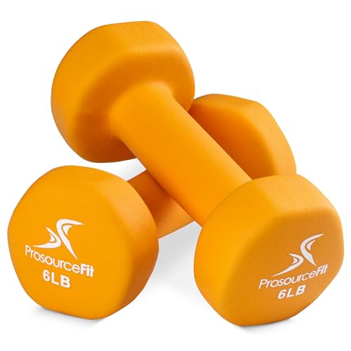 ProsourceFit Neoprene Dumbbell Coated for Non-Slip Grip, 6 lb, Orange