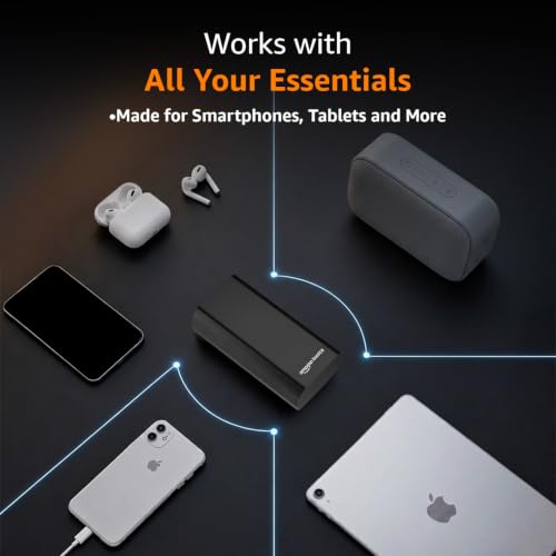 Image of Amazon Basics 27000 mAh Power Bank, 65W Fast Charging, Outputs (2 Type C & 1 USB) PD3.0, for iPhone, Android, Laptop, Tablets, Earbuds, Flight Friendly, Metallic Body (Black)