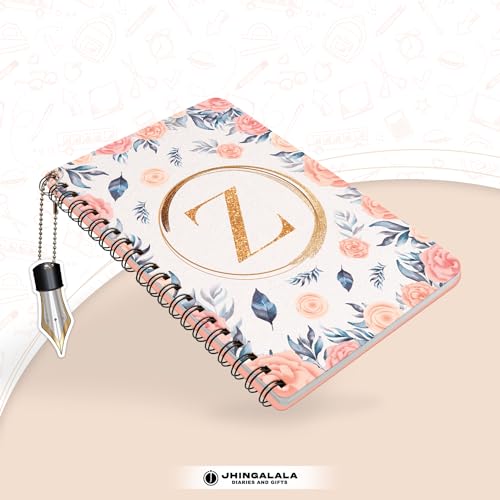 Image of Jhingalala Diaries - A5 Hardbound Floral Design Diary Cover With Initial Letter Wiro Notebook Diary With Dangler I Spiral Notebook With Planner and Calendar 2024 I 160 Undated Ruled Pages (Initial Z)