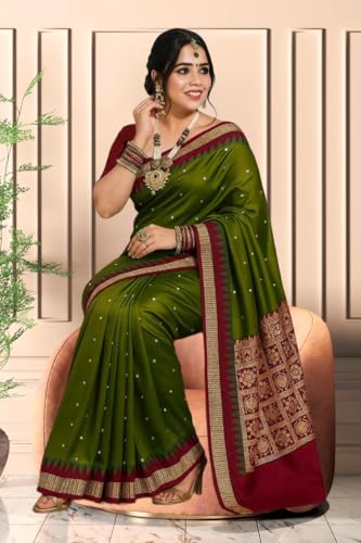 Image of NEW COLLECTION Women's Odisha Handloom Sambalpuri Pata Saree Temple Border Pasapalli Bomkai Buti Boyanika Design Saree Banarasi Soft Papa Silk Simple Ethnic Orissa Sari with Blouse Piece