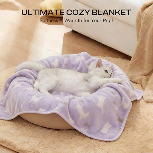 Image of Luciphia 1 Pack 3 Cat Printed Fleece Pet Blankets Washable,Soft Warm Throw Covers for Crate Couch Bed,Cozy Puppy Essentials for Dogs and Cats,Purple /Grey /Khaki, Small (23x16 inch)
