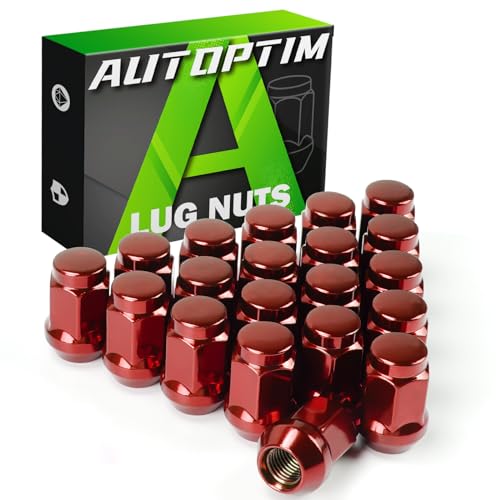 Image of AUTOPTIM M12x1.5 Red Lug Nuts - Replacement for Ford 2006-2019 Fusion, 2000-2019 Focus, 2001-2019 Escape, Red Conical 19mm Hex 1.38 inch Tall 20pcs One-Piece Design Closed End Lug Nuts