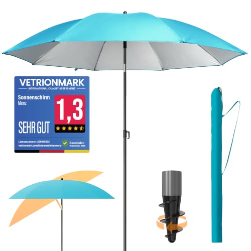 4smile Sonnenschirm Strand Ø 180 cm SunnyJoy Türkis - UPF 50+ Strandschirm sicherer Sonnenschutz Strand Strandschirm windfest stabil - Sonnenschirm mit Schutzhülle