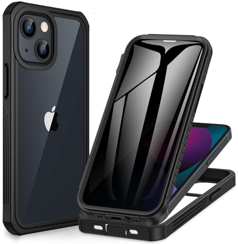 CENHUFO Privacy for iPhone 13 Mini Case Full Body Phone Case with Built-in 9H Tempered Glass Privacy Screen Protector Anti Peep Anti Spy Shockproof Protective Bumper Clear Cover - Black