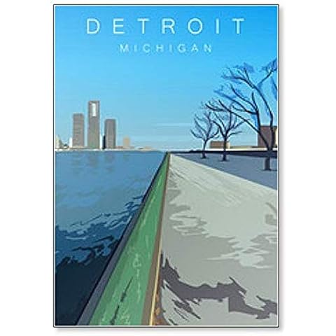 Detroit, Michigan Landscape Illustration Fridge Magnet Cover