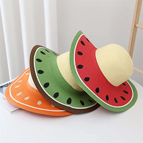 CPYGMXI Fruit Printed Straw Sun Hat Boys Girls Watermelon Pattern Sunshade Beach Hat Foldable Fisherman Caps Orange2