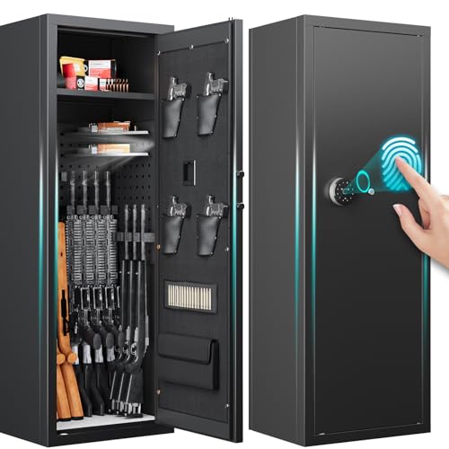 13-15 Rifle Gun Safe,Biometric Gun Safes for Home Rifles and Pistols, Large Unassembled Rifle Safe with 3 Removable Gun Racks, Digital Gun Cabinet with 4 Pistol Pocket - Xyvaly