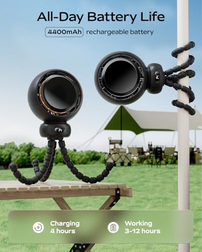 Image of Stroller Fan, Portable Baby Fan with 60 Auto Oscillation, Black | Flexible Tripod Design, USB-C Rechargeable, Long Battery Life, Quiet Motor, 4-Speed Cooling