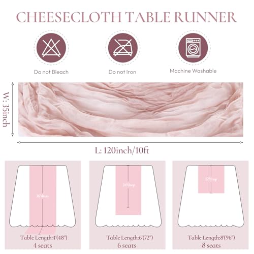 Bluetop CLOTH TABLE RUNNER S, 10Ft Gauze Table Runner Rustic Boho Table Runners Bulk Romantic Wedding Cheese Cloths Table Decor For Bridal Baby Shower Birthday Party Thanksgiving Day thumb #5