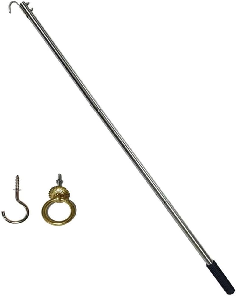 Attic Ladder Pull System Kit for Easy Stair Pull Rod with 40in Stainless Steel Extension Pole Secure Screw Fixed Hook Quick Assembly Space Saving Storage for Home