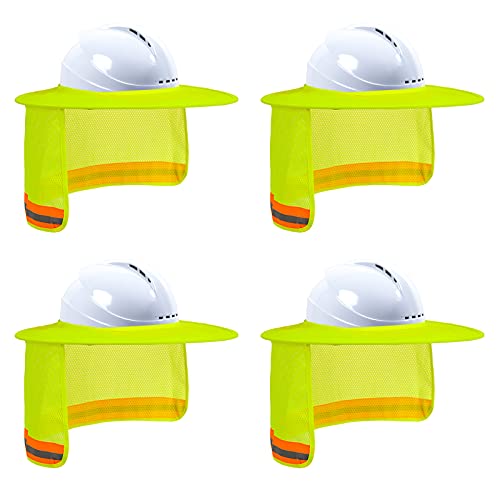 Image of Hard Hat Sun Shade, High Visibility Sun Visor Neck Shade with Reflective Strip, Full Brim, Man & Woman (Hard Hat Not Included), Yellow, 4 Pack