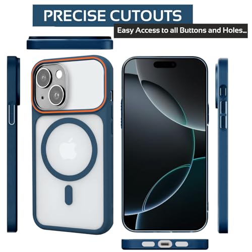 Image of AIBEX Magnetic Compatible Shockproof Case for iPhone 15 - Slim Protective Back Cover with Camera Lens Protection, Strong Magnetic Support, Anti-Slip Grip, Military Grade Drop Protection (Blue)